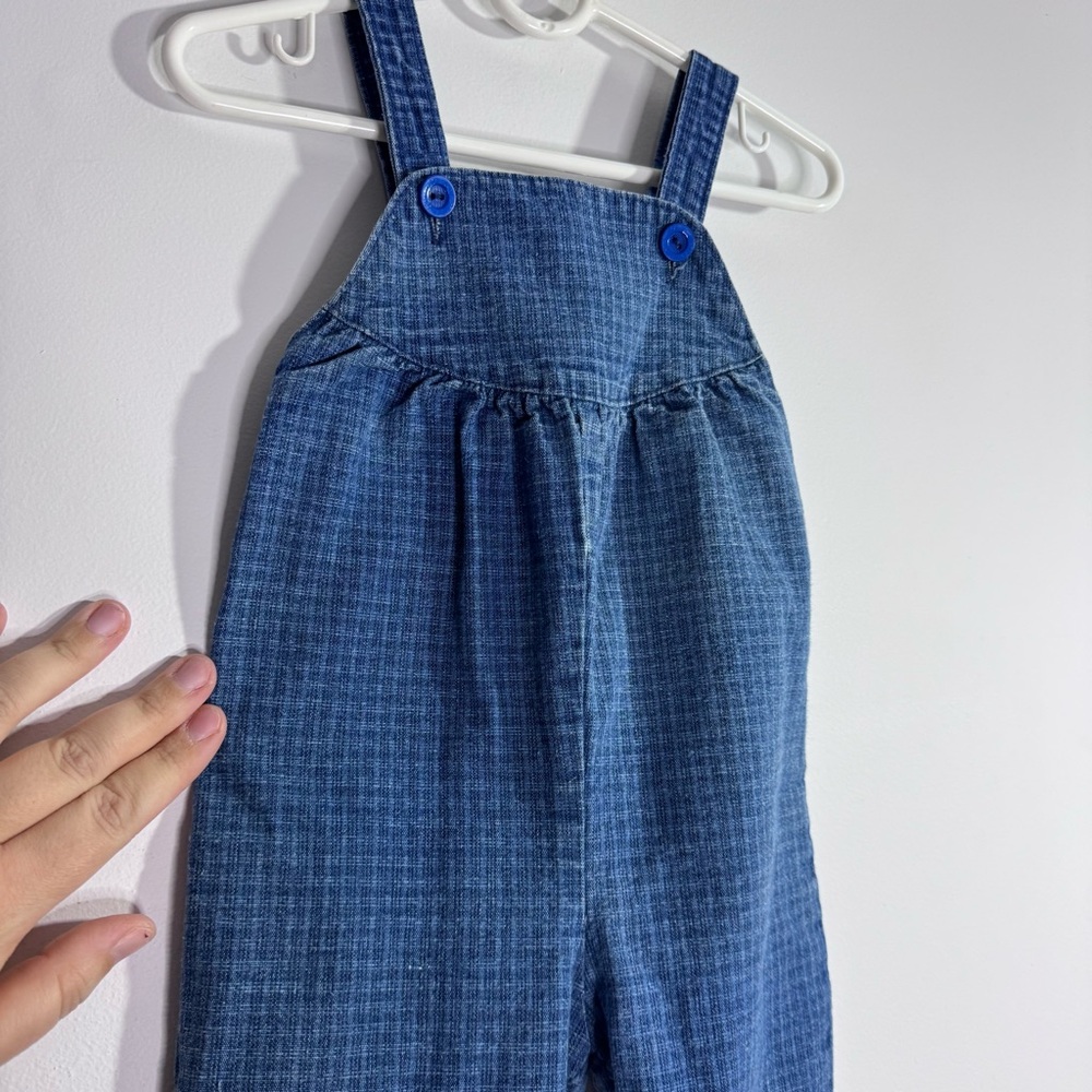 Vintage Carter’s Overalls 18M Blue Plaid Denim Baby Romper 90s USA